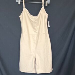 Bluenotes Shorty Bodysuit Romper Size L Polyester Spandex Blend Beige